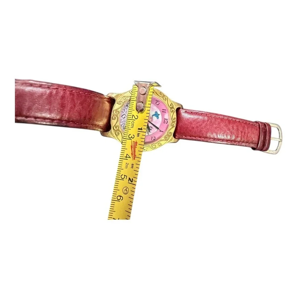 VTG Disney Store Pedre Aladdin Watch Gold Tone Maroon Leather Strap‎ Genie 90s
